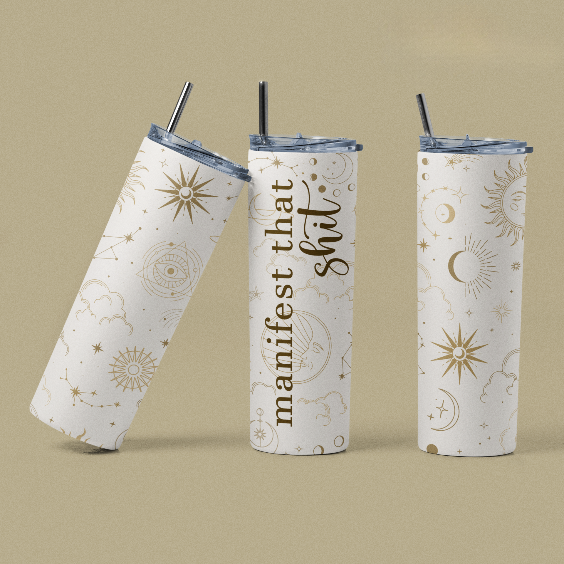 Buy white-and-gold Manifest That Sh*t | 20 oz. Skinny Tumbler