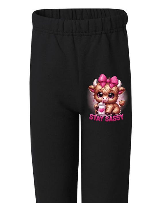 Stay Sassy Highland Cow Youth Sweatpants – Girls' Graphic Sweatpants
