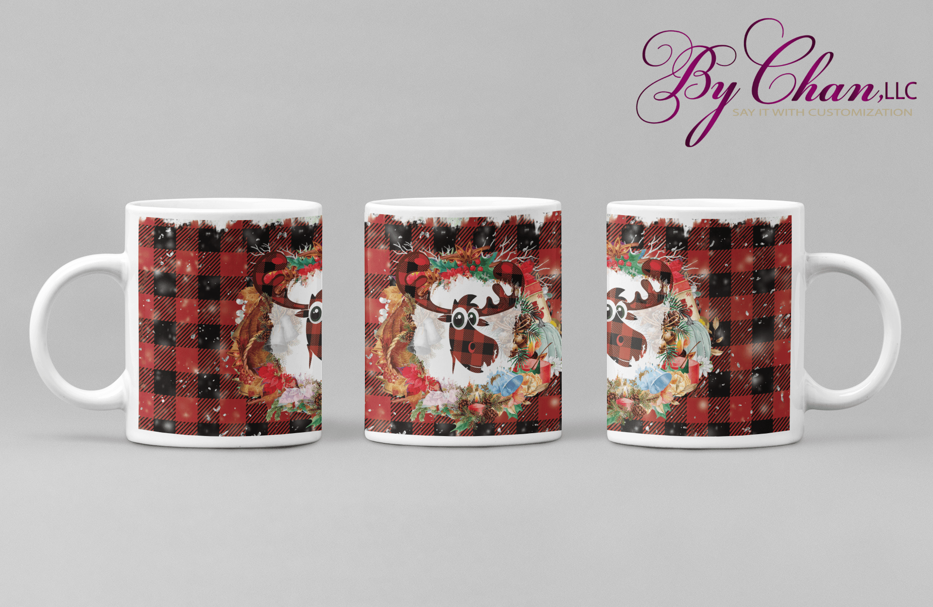 By Chan, LLC Kitchen & Dining Buffalo Plaid Reindeer | 15oz or 12oz Ceramic Coffee Mug