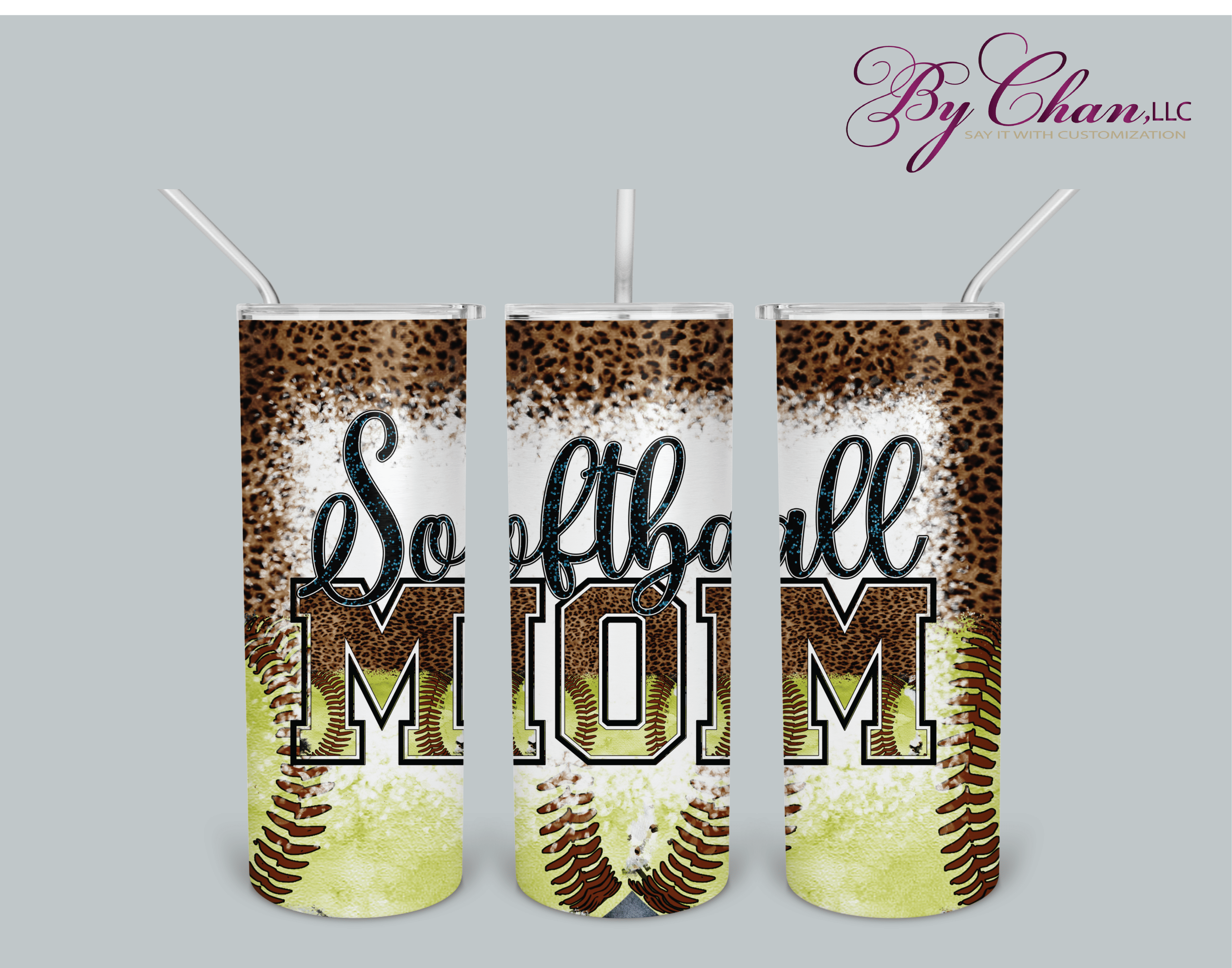 By Chan, LLC Tumblers Softball Mom - Leopard | 20 oz. Skinny Tumbler